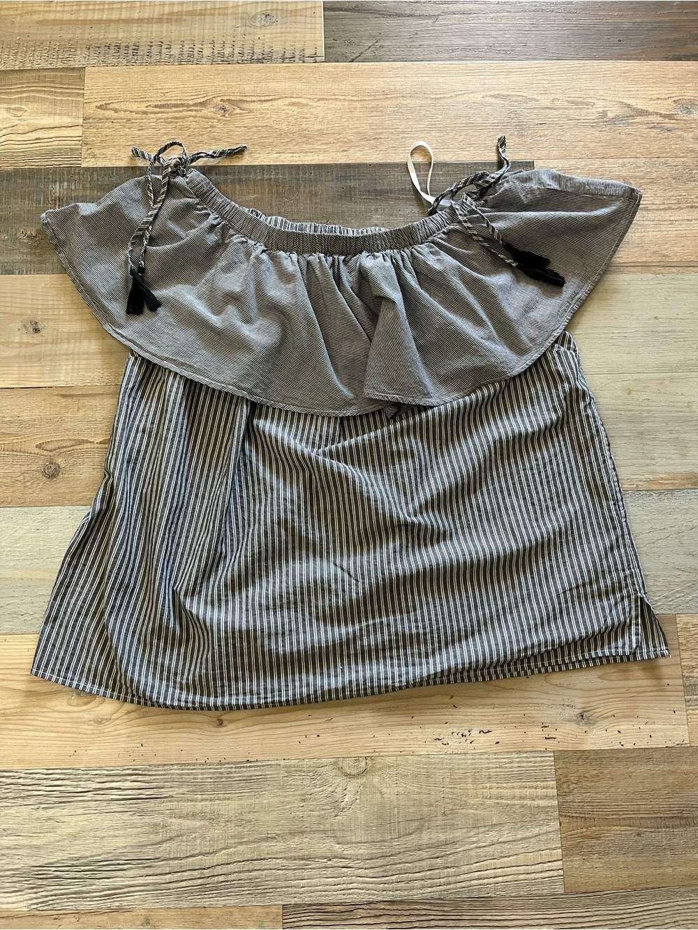 Lauren Ralph Lauren Black Gray White Striped Off Shoulder Blouse Sz 3XL